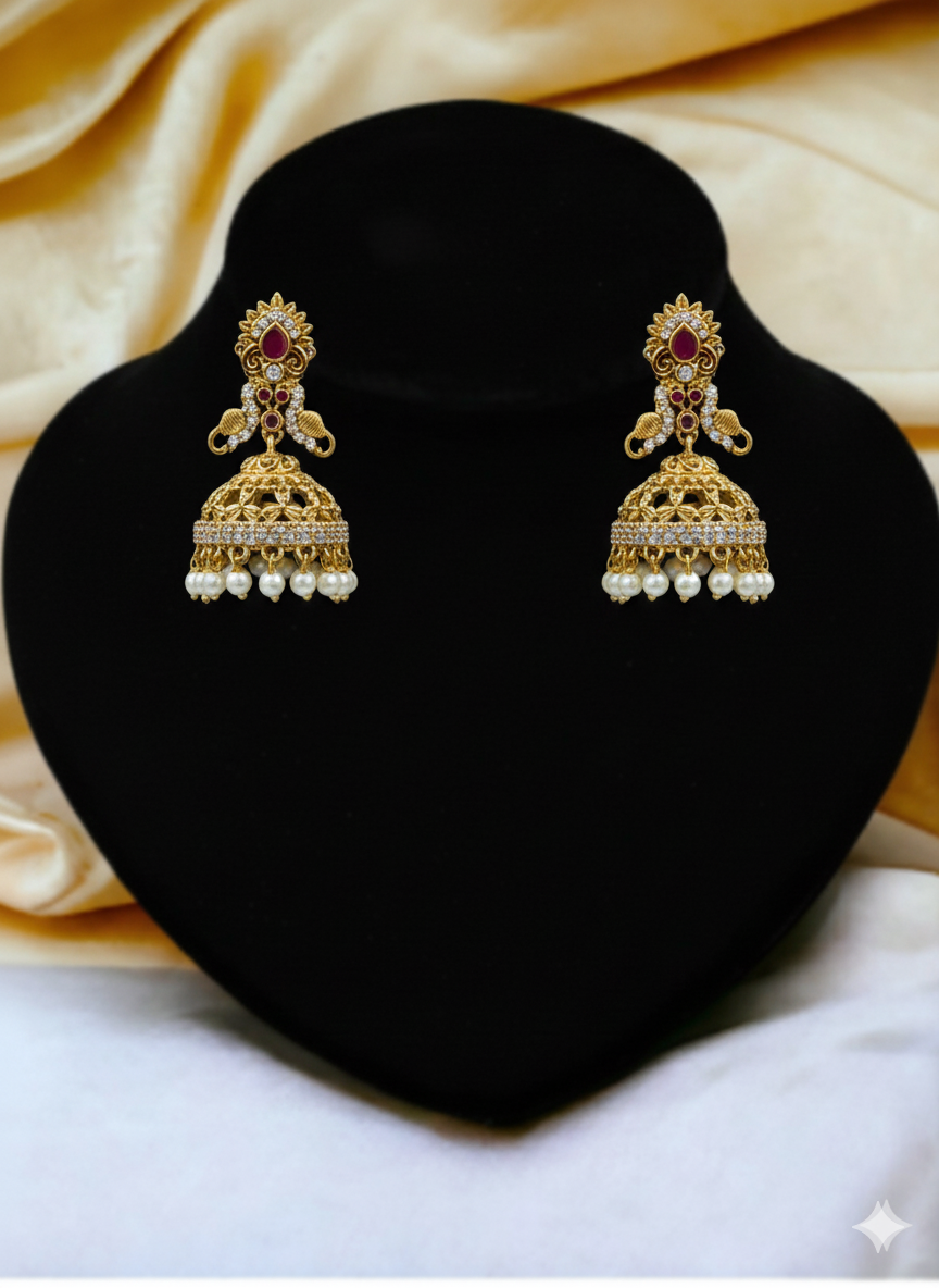 Traditional Gold-Toned Jhumka Earrings with Pearls